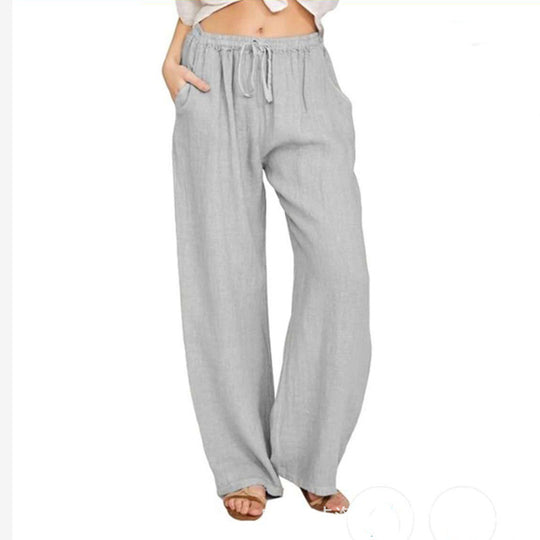 Damen nan weite Leinenhose mit elastischem Bund Kordelzug und Seitentaschen EB