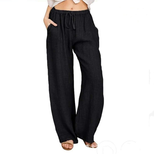 Damen nan weite Leinenhose mit elastischem Bund Kordelzug und Seitentaschen EB