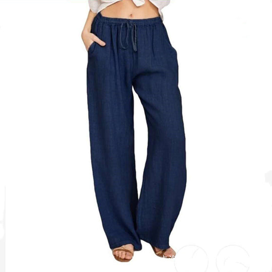 Damen nan weite Leinenhose mit elastischem Bund Kordelzug und Seitentaschen EB