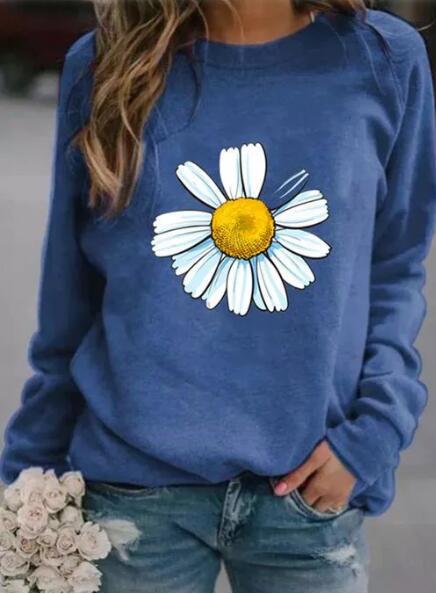 Damen Sweatshirt mit großem Gänseblümchen‑Print, Rundhalsausschnitt und lässigem Oversize‑Schnitt EB