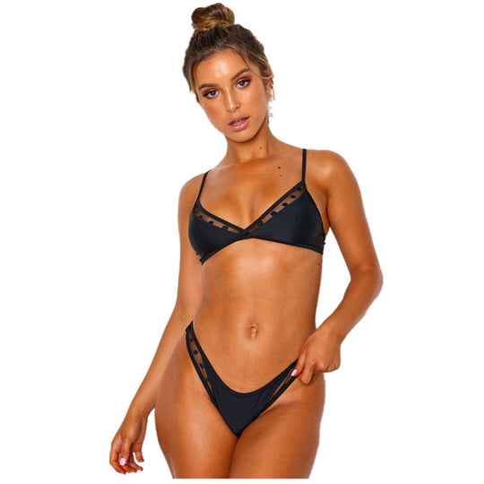 Damen Triangel-Bikini mit transparenten Einsätzen und verstellbaren Trägern EB
