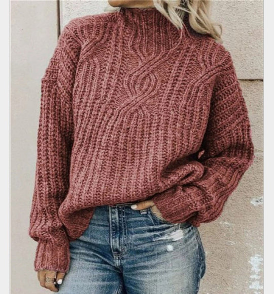 Damen Grobstrickpullover mit hohem Kragen und strukturiertem Design EB