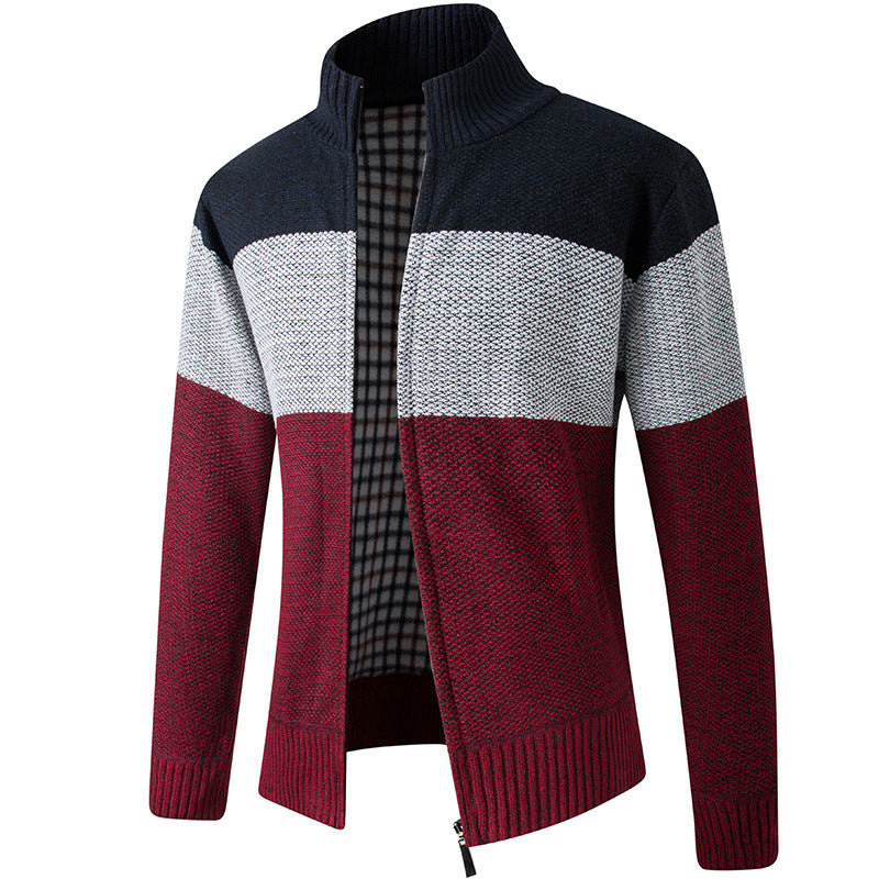 Herren Modische Strickjacke mit hohem Kragen und gestreiftem Design EB