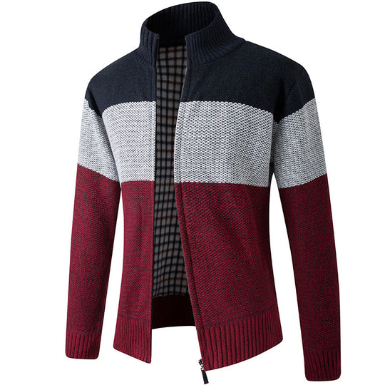 Herren Modische Strickjacke mit hohem Kragen und gestreiftem Design EB