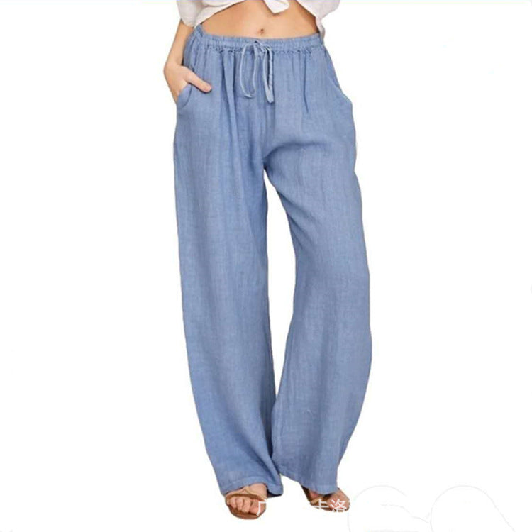 Damen nan weite Leinenhose mit elastischem Bund Kordelzug und Seitentaschen EB