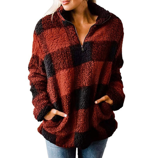 Damen Fleece Pullover mit Karomuster EB