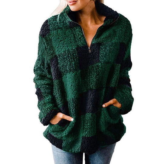 Damen Fleece Pullover mit Karomuster EB