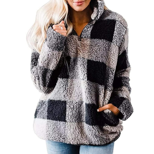 Damen Fleece Pullover mit Karomuster EB