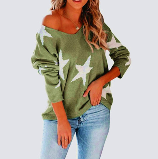 Damen lässiger Pullover mit Sternenmotiv und weitem Schnitt EB