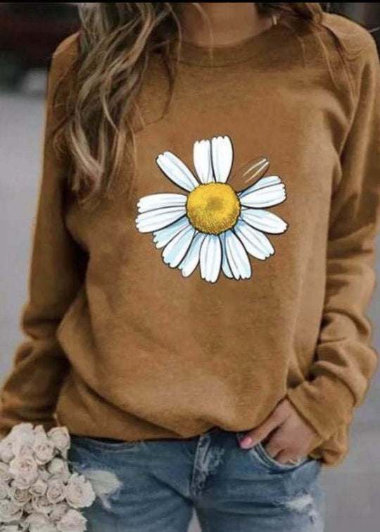 Damen Sweatshirt mit großem Gänseblümchen‑Print, Rundhalsausschnitt und lässigem Oversize‑Schnitt EB