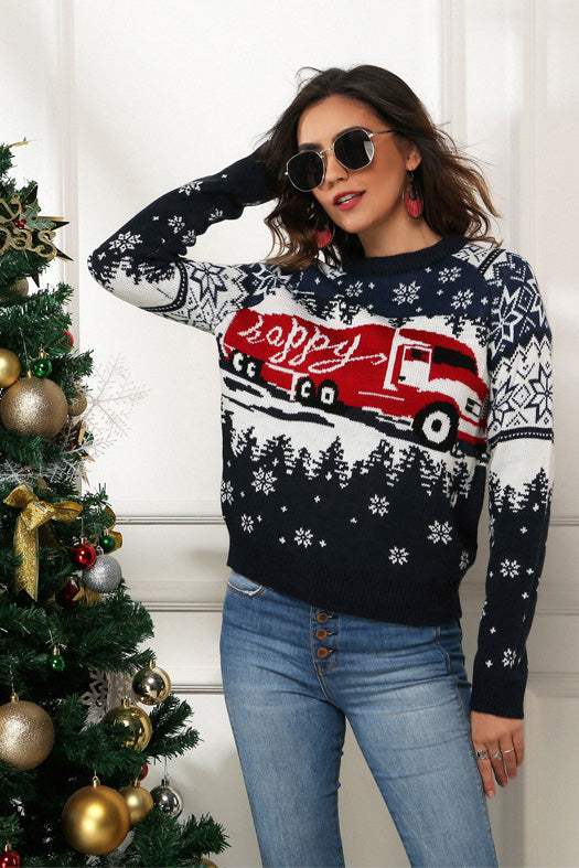 EB | Schneeflocken- und Lkw-Druck Weihnachts-Pullover