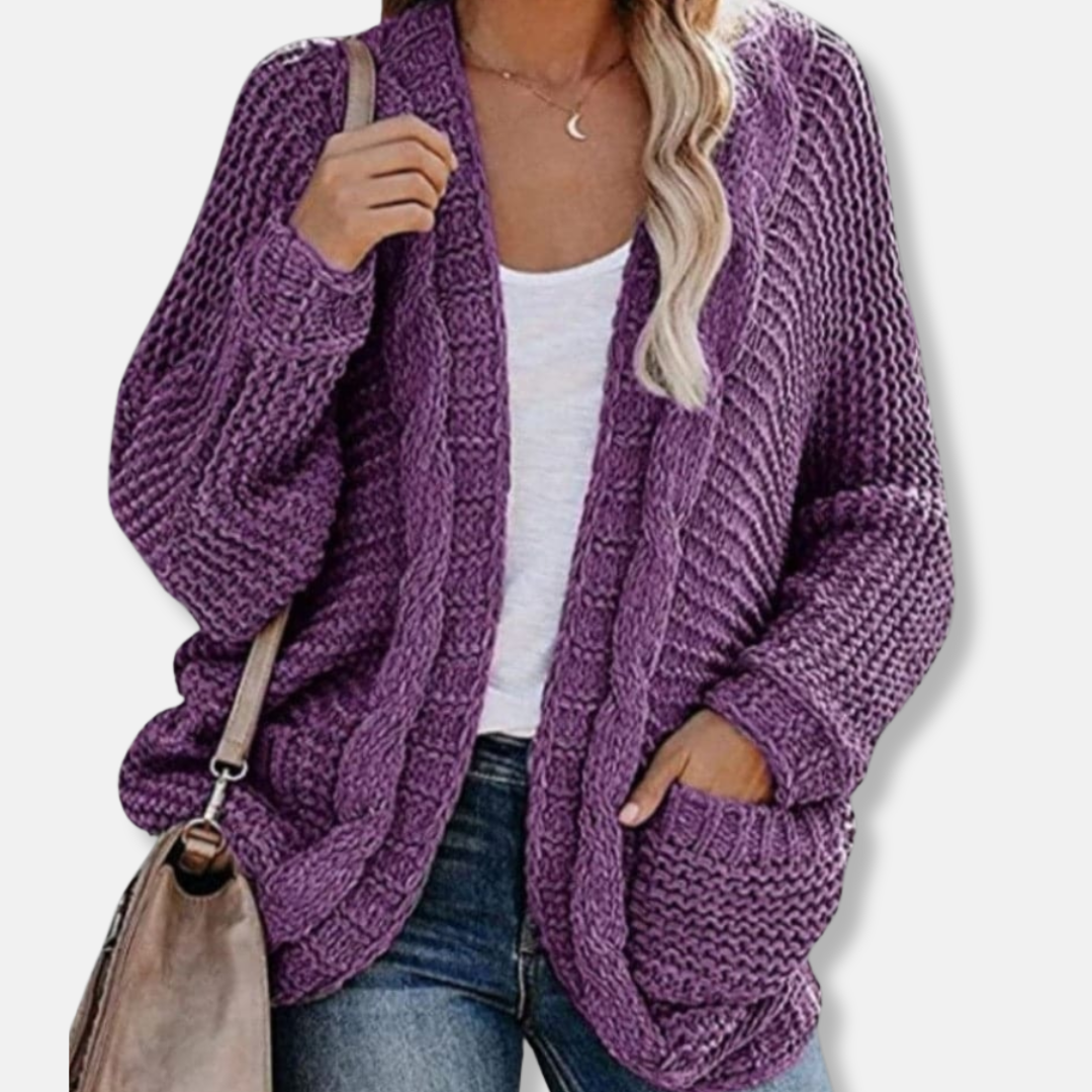 EB | Woll Übergroßer Cardigan Gerippter Offener Fronttaschen Cardigan