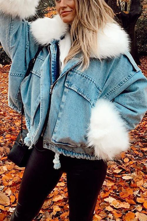 EB | MODACHIC Jeansjacke mit Pelzbesatz