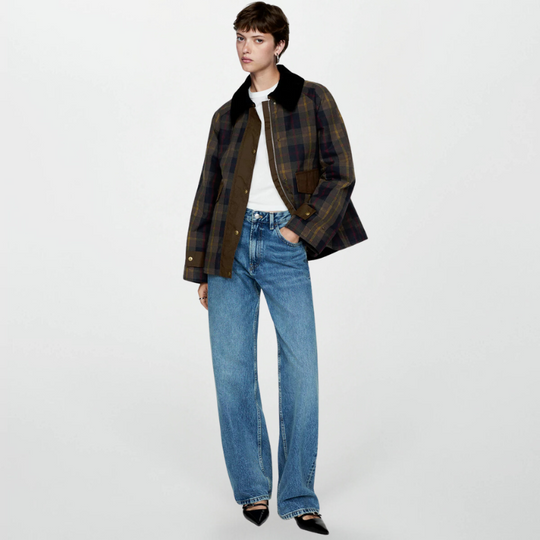 EB | Trendy Damen Karomuster Zip-Up Jacke