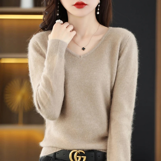 EB | Pullover Damen V-ausschnitt Leichter und Weicher Strickpullover