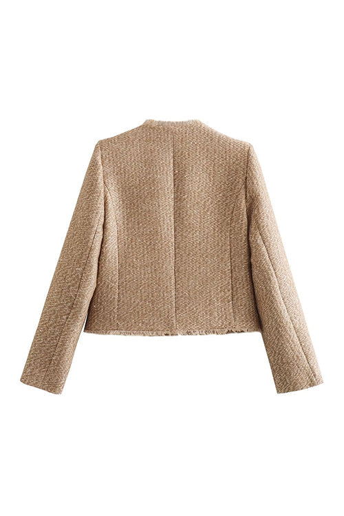 EB | Rosiedress Button Up Frayed Hem Kurze Tweedjacke