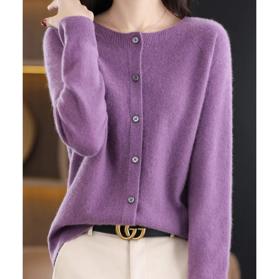 EB | Merinowolle Damen O-Ausschnitt gestrickte Strickjacke Pullover