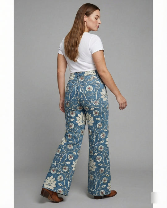 EB | Damen Denim Gedruckte Flare Hose Fantasy