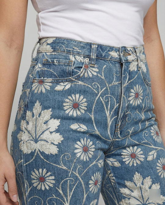 EB | Damen Denim Gedruckte Flare Hose Fantasy
