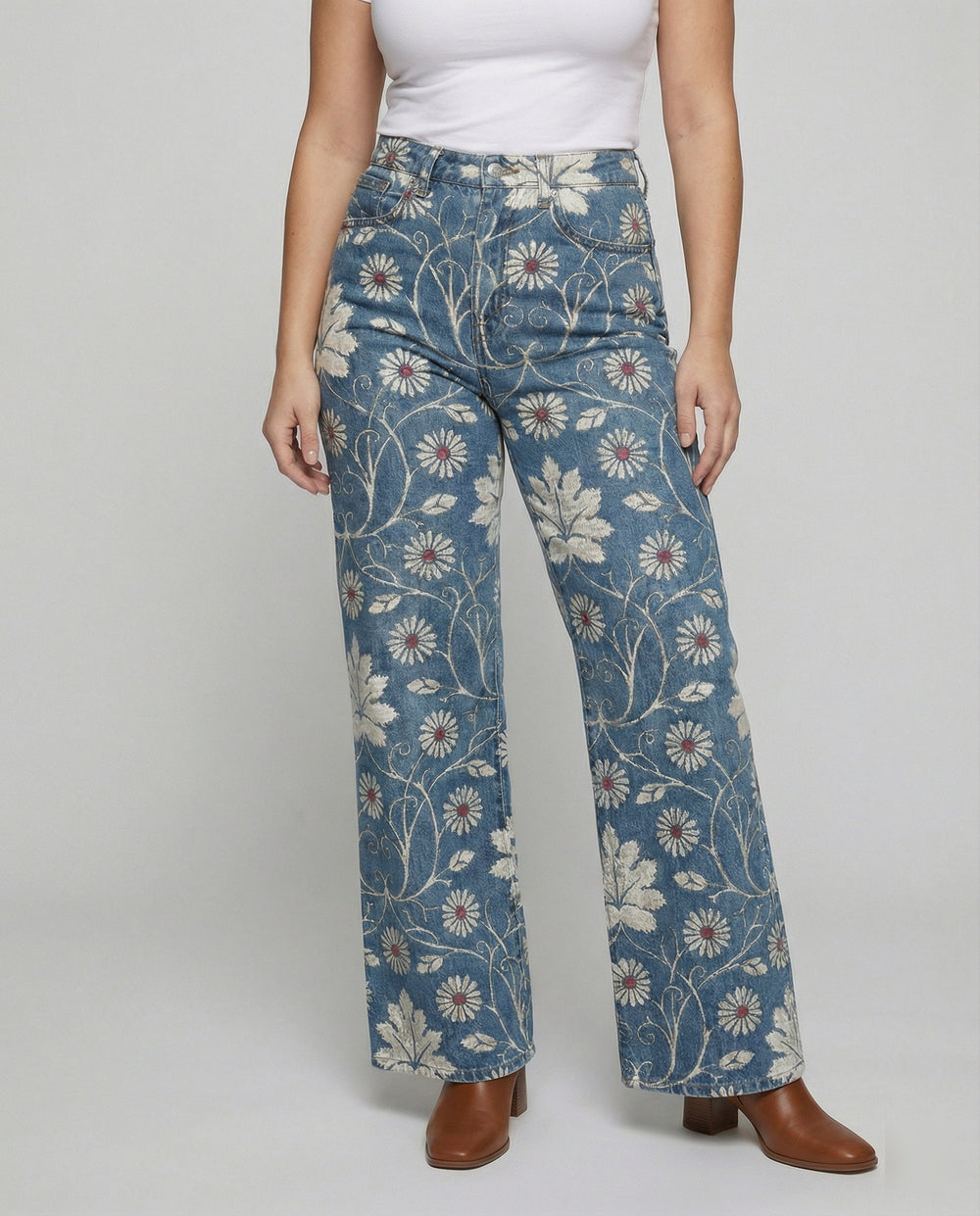 EB | Damen Denim Gedruckte Flare Hose Fantasy