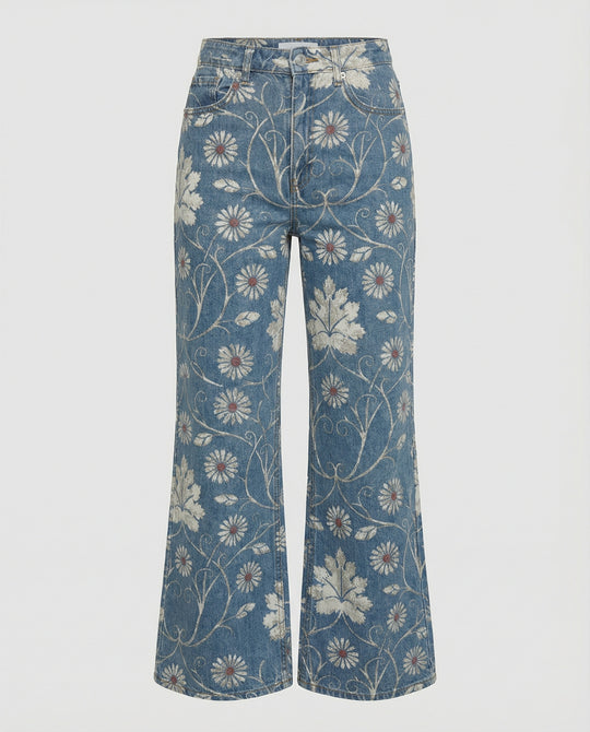 EB | Damen Denim Gedruckte Flare Hose Fantasy