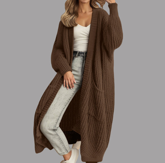 Damen Kuscheliger Strickmantel mit Gürtel und praktischen Taschen EB