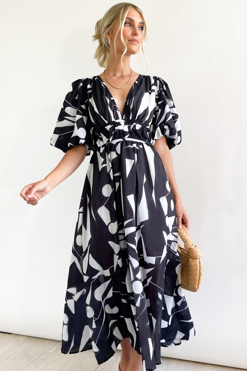 EB | Real Love Print Puffärmel Maxi Kleid