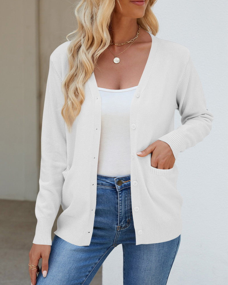 EB | Strickjacke mit V-Ausschnitt, Knöpfen, langen Ärmeln und Taschen