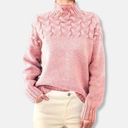 EB | Wolle Hoher Hals Pullover Kabelstrick Entspannt Passform Pullover
