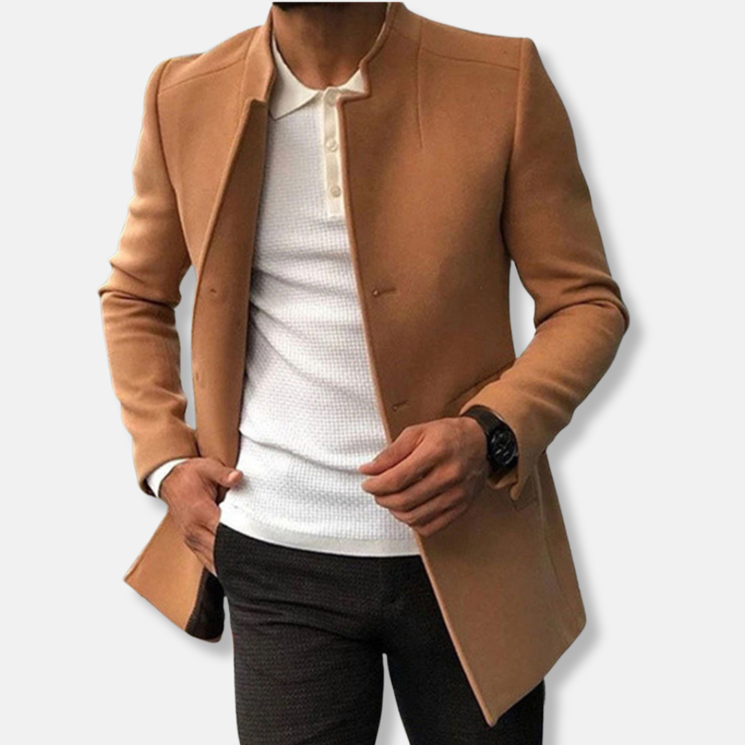 EB | Slim Fit Wollmischung Kragenlos Einreiher Hüftlänge