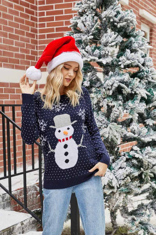 EB | Weihnachten Schneemann Rundhals Strickpullover