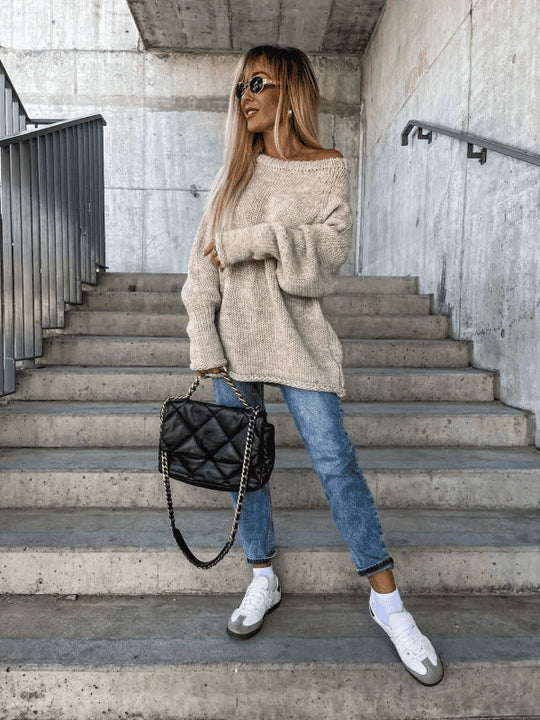 EB | Locker Gestrickter Damenpullover mit Schulterfreies Design