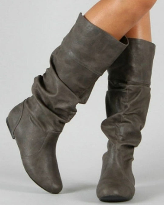 EB | Flache Stiefel mit Falten Bis Zum Knie