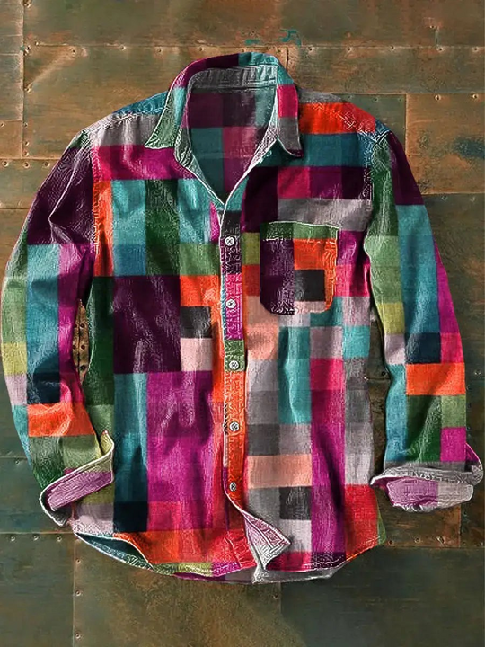 EB | Stylisches Buntes Patchwork Button-Down Hemd