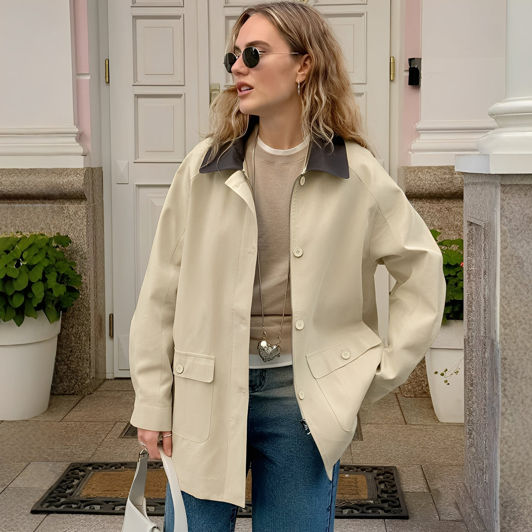 EB | Stylische, lockere Jacke mit Polokragen für Frauen