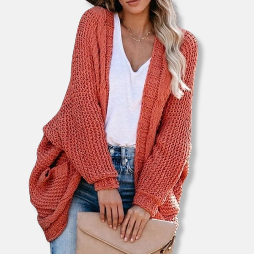 EB | Woll Übergroßer Cardigan Gerippter Offener Fronttaschen Cardigan