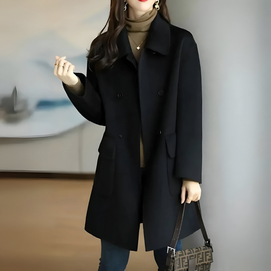 EB | Warme Damen Wolljacke mit Langer Passform und Knopfverschluss