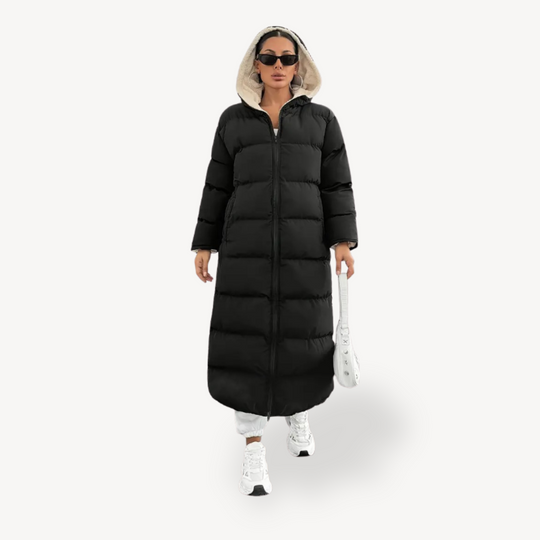 EB | Damen Schwarze Kapuzen-Puffermantel