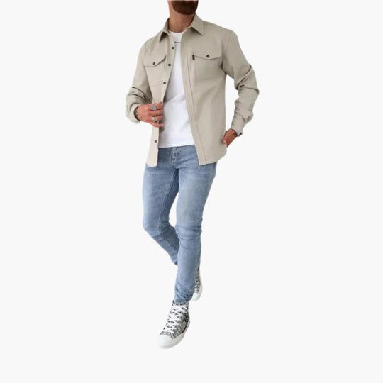 EB | Overshirt Jacke - Modernes Knopfdurchgang Hemdjacke für Freizeit und Business
