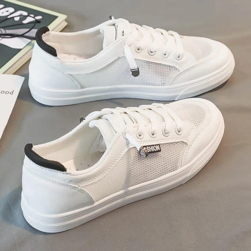 Weiße DamenSneaker mit Mesh-Obermaterial – Elena EB