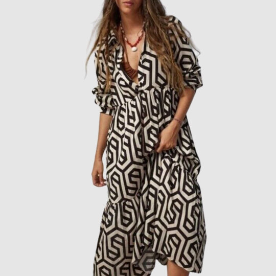 EB | Langärmliges Kleid Mit Geometrischem Muster