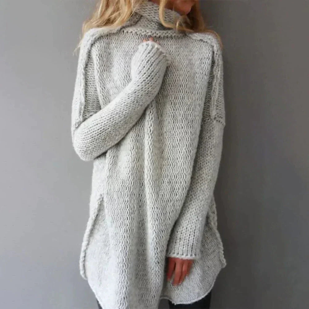 EB | Sweater Übergröße Passform Chunky Knit Hoher Kragen Wollmischung Lange Ärmel