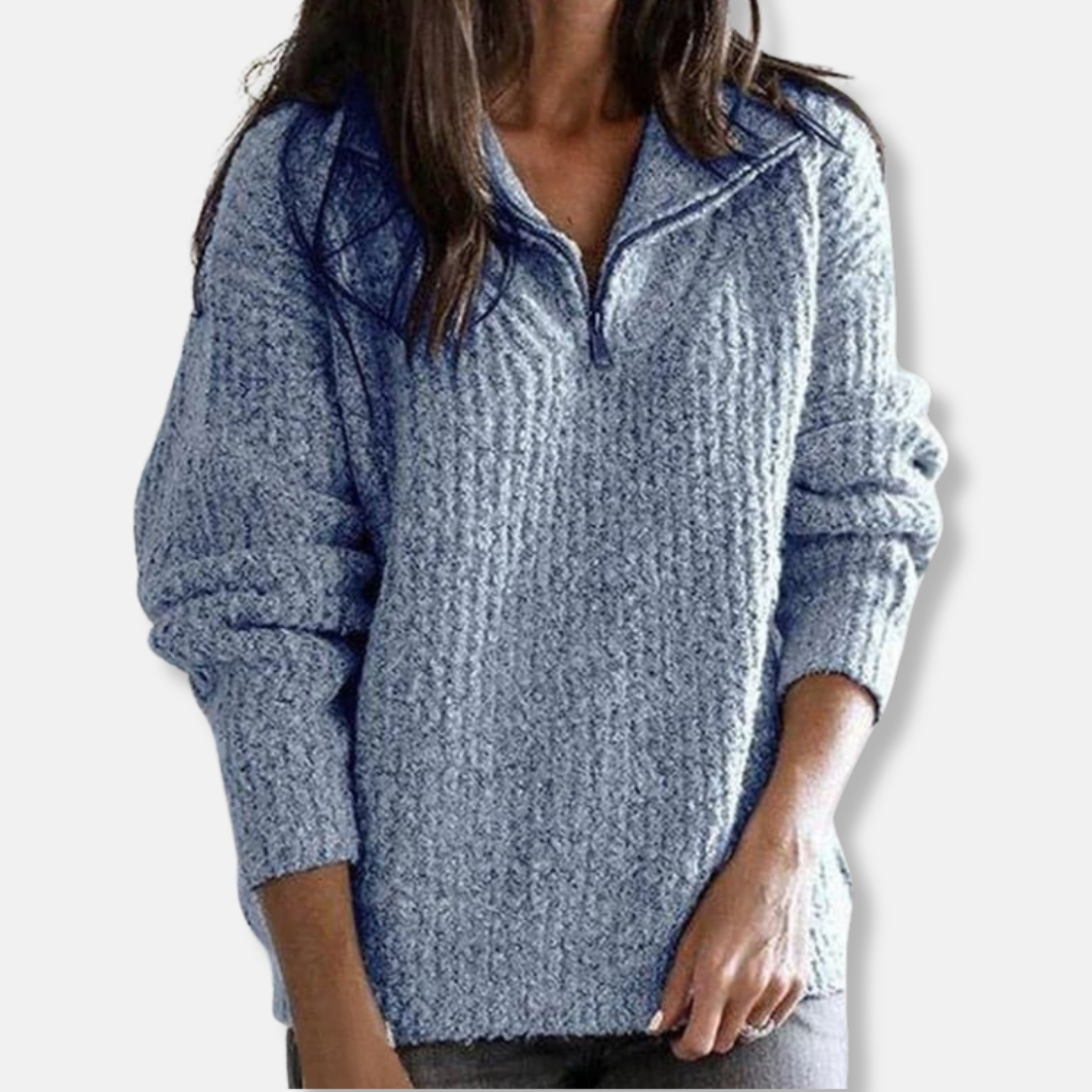 EB | Geripptes Halb-Reißverschluss-Kragenpullover Solider Lässiger Schnitt Pullover