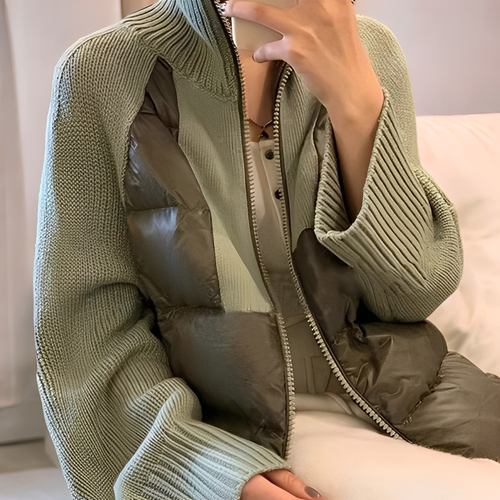 EB | Freizeit Strick Parka Jacke mit Reißverschluss für Frauen
