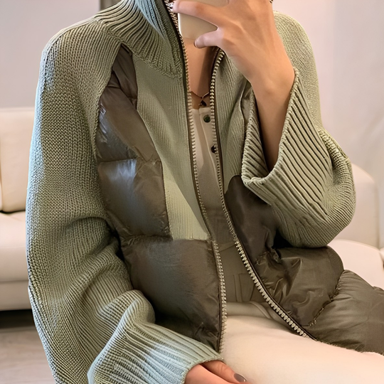 EB | Freizeit Strick Parka Jacke mit Reißverschluss für Frauen