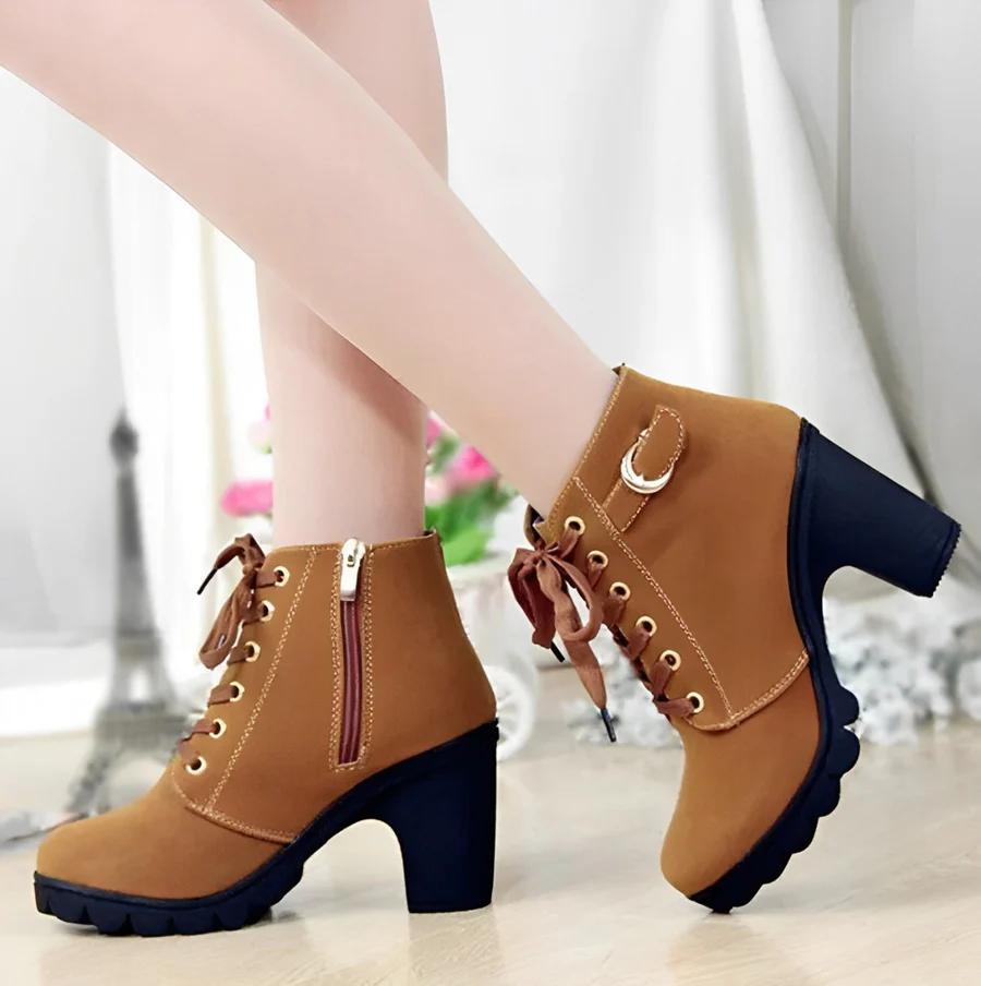 EB | Damen Schnür-Stiefeletten mit Absatz und dicker Sohle