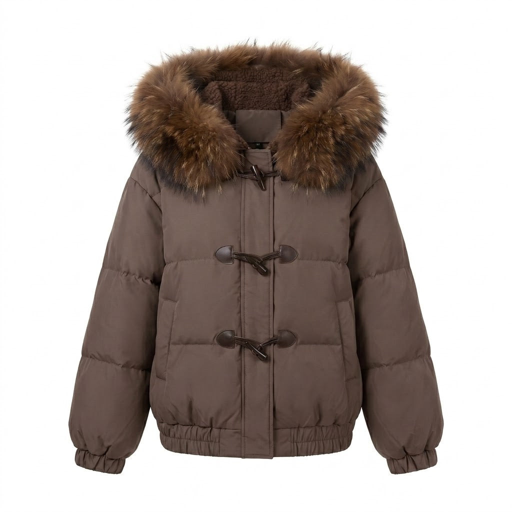 Damen nan kurzer Thermo-Bomber mit abnehmbarem Webpelzkragen und Teddy-Kapuzenfutter EB