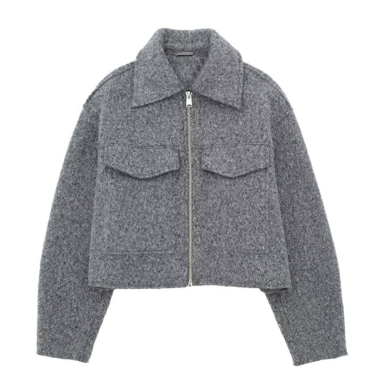 EB | Kurze Wolljacke Scharfer Kragen Strukturiert und Warm