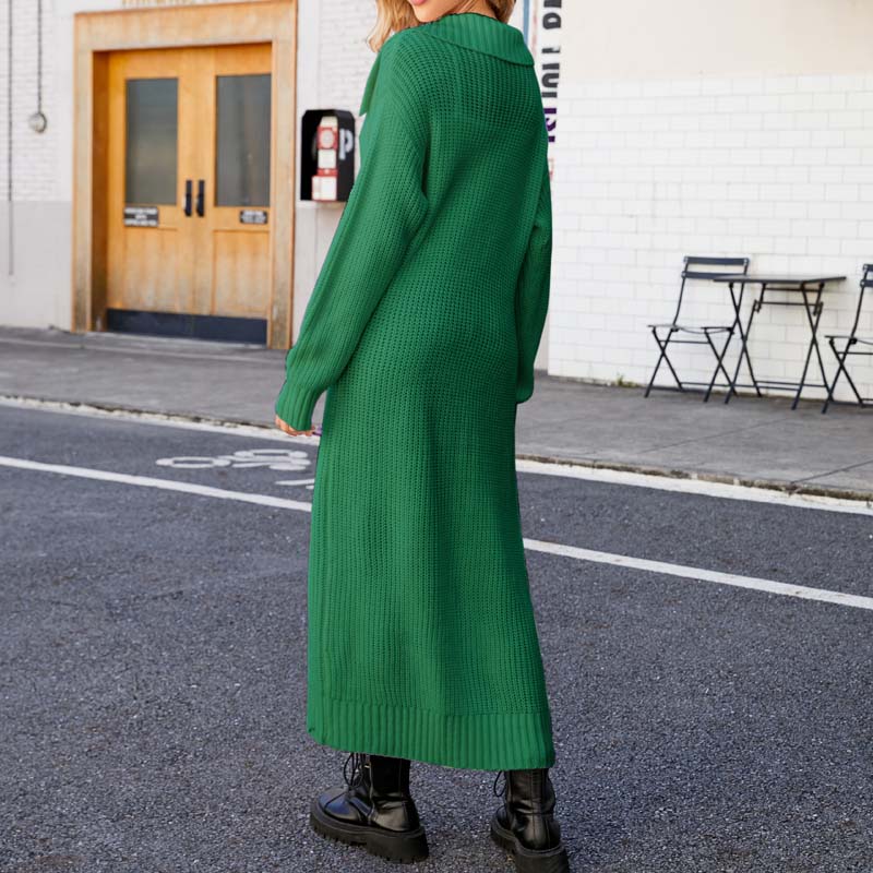 EB | Einfarbige Lange Strickjacke