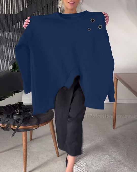 EB | Sweatshirt mit Rundhalsausschnitt und Schlitz In Unifarbe